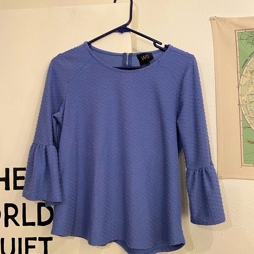 Cornflower blue bell-sleeved blouse